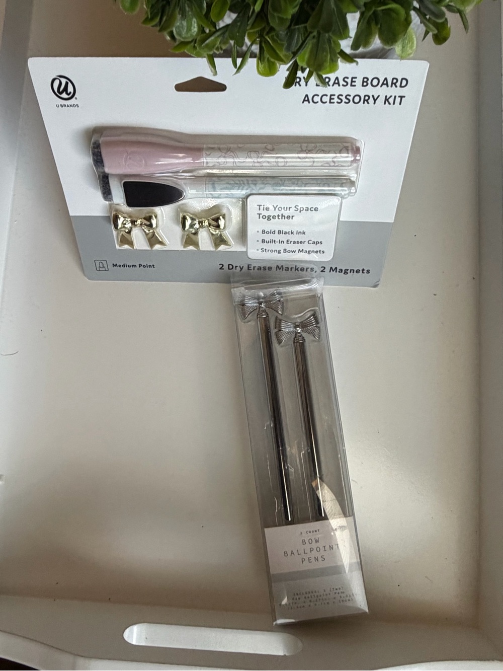 Pink Dry Erase Accessory Kit with Gold Bow Magnets